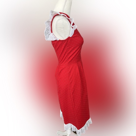 lace  sleeve polka dot fitted vintage dress great condition - Picture 9 of 9